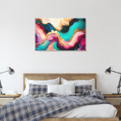 Fuchsia, Paarse, Blauwgroen en goudmarmer Abstract Canvas Afdruk (Insitu (Slaapkamer))