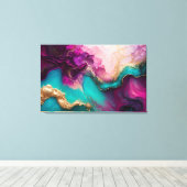 Fuchsia, Paarse, Blauwgroen en goudmarmer Abstract Canvas Afdruk (Insitu (Houten vloer))