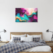 Fuchsia, Paarse, Blauwgroen en goudmarmer Abstract Canvas Afdruk (Insitu (Slaapkamer))