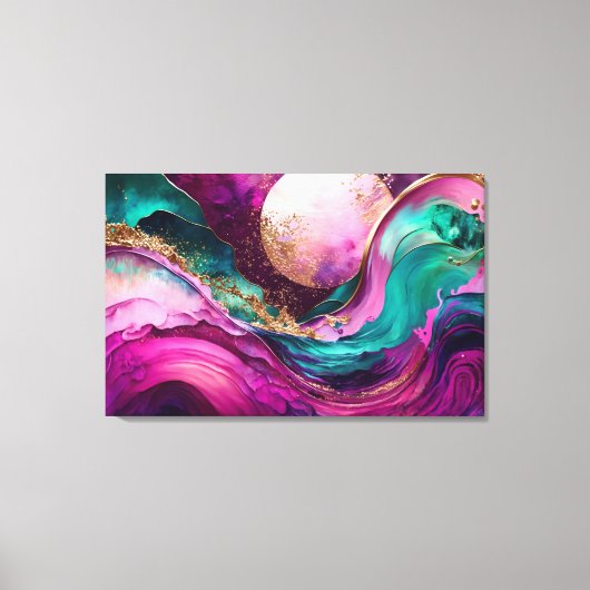 Fuchsia, Paarse, Blauwgroen en goudmarmer Abstract Canvas Afdruk (Voorkant)