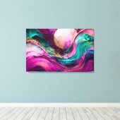 Fuchsia, Paarse, Blauwgroen en goudmarmer Abstract Canvas Afdruk (Insitu (Houten vloer))