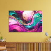 Fuchsia, Paarse, Blauwgroen en goudmarmer Abstract Canvas Afdruk (Insitu (Woonkamer))