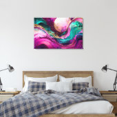 Fuchsia, Paarse, Blauwgroen en goudmarmer Abstract Canvas Afdruk (Insitu (Slaapkamer))