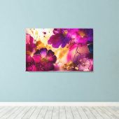 Fuchsia, Paarse en goudfloral kunst Canvas Afdruk (Insitu (Houten vloer))