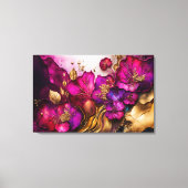 Fuchsia, Paarse en goudfloral kunst Canvas Afdruk (Voorkant)