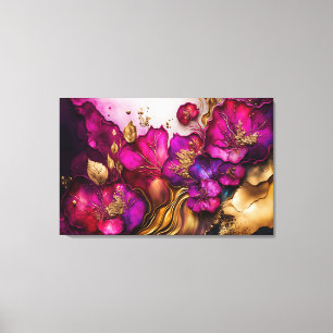 Fuchsia, Paarse en goudfloral kunst Canvas Afdruk