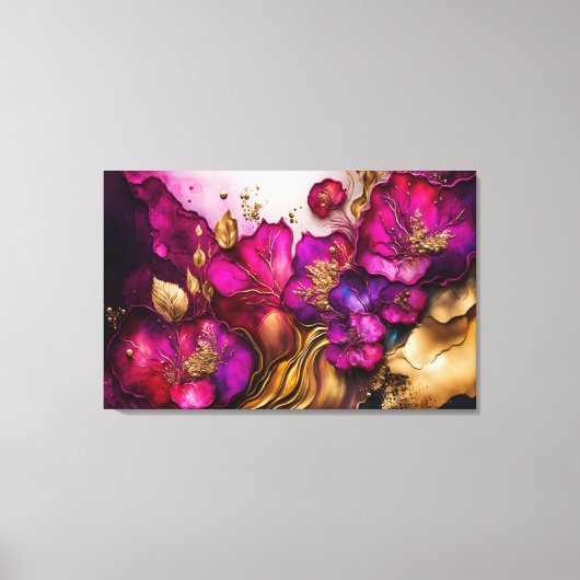 Fuchsia, Paarse en goudfloral kunst Canvas Afdruk (Voorkant)