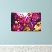 Fuchsia, Paarse en goudfloral kunst Canvas Afdruk (Insitu (Houten vloer))
