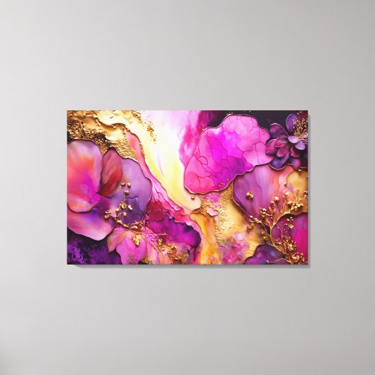 Fuchsia, Paarse en goudfloral kunst Canvas Afdruk (Voorkant)