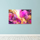 Fuchsia, Paarse en goudfloral kunst Canvas Afdruk (Insitu (Houten vloer))