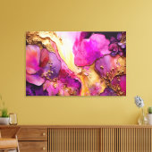 Fuchsia, Paarse en goudfloral kunst Canvas Afdruk (Insitu (Woonkamer))