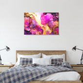 Fuchsia, Paarse en goudfloral kunst Canvas Afdruk (Insitu (Slaapkamer))