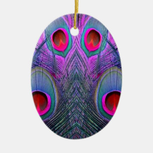  Fuchsia-Paarse Peacock Feathers GIFTS Keramisch Ornament