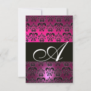FUCHSIA PAARSE ZWART DAMASK MONOGRAM RSVP wit