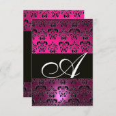 FUCHSIA PAARSE ZWART DAMASK MONOGRAM RSVP wit (Voorkant / Achterkant)