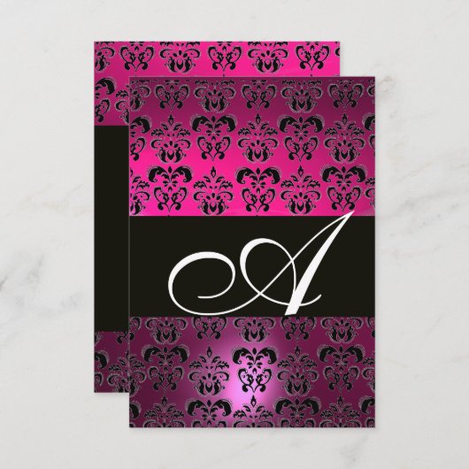 FUCHSIA PAARSE ZWART DAMASK MONOGRAM RSVP wit (Voorkant / Achterkant)