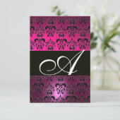 FUCHSIA PAARSE ZWART DAMASK MONOGRAM RSVP wit Kaartje (Staand voorkant)