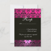 FUCHSIA PAARSE ZWART DAMASK MONOGRAM RSVP wit Kaartje (Achterkant)