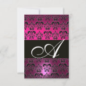 FUCHSIA PAARSE ZWART WIT DAMASKER MONOGRAM RSVP (Voorkant)