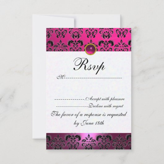 FUCHSIA PAARSE ZWART WIT DAMASKER MONOGRAM RSVP (Achterkant)