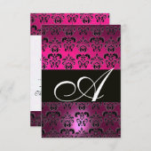FUCHSIA PAARSE ZWART WIT DAMASKER MONOGRAM RSVP (Voorkant / Achterkant)