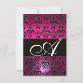 FUCHSIA PAARSE ZWART WIT DAMASKER MONOGRAM RSVP KAARTJE