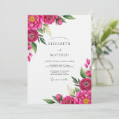 Fuchsia Painterly Bloom Wedding Kaart (Staand voorkant)