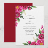 Fuchsia Painterly Bloom Wedding Kaart (Voorkant / Achterkant)