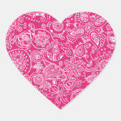 Fuchsia Paisley Heart Sticker (Voorkant)