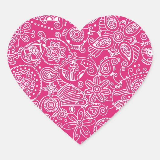 Fuchsia Paisley Heart Sticker (Voorkant)