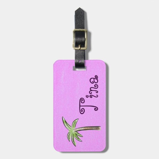 Fuchsia Palm Tree Bagagelabel (Voorkant verticaal)