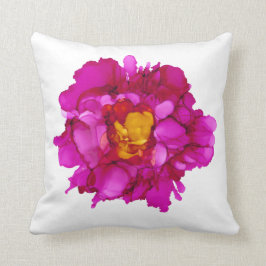 Fuchsia peony hand geschilderd—wit/fuchsia kussen