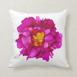 Fuchsia peony hand geschilderd—wit/fuchsia kussen