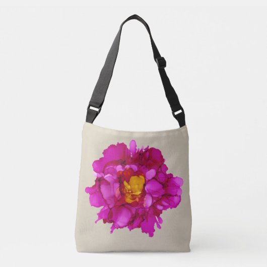 ! Fuchsia peony handbeschilderd floraal Crossbody Tas (Voorkant)