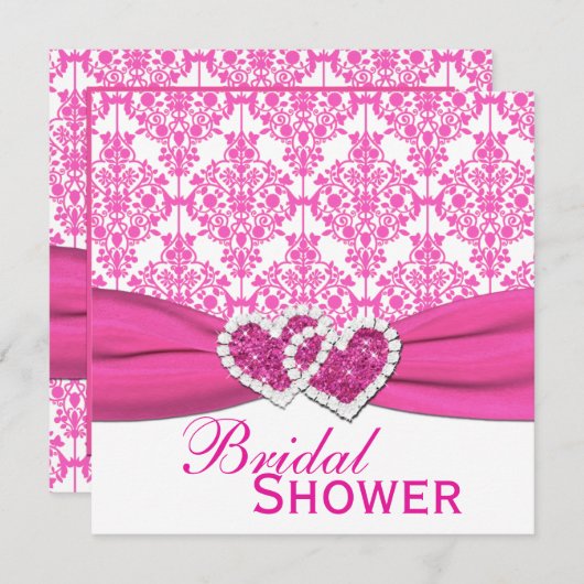 Fuchsia Pink and White Damask Vrijgezellenfeest In Kaart (Voorkant / Achterkant)