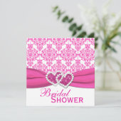 Fuchsia Pink and White Damask Vrijgezellenfeest In Kaart (Staand voorkant)