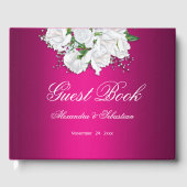 Fuchsia Pink and White Roses Wedding Gastenboek (Voorkant)