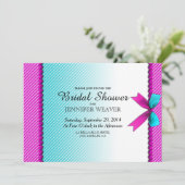 Fuchsia Pink & Aqua Blauwgroen Neon Stippen, Bow & Kaart (Staand voorkant)