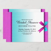 Fuchsia Pink & Aqua Blauwgroen Neon Stippen, Bow & Kaart (Voorkant / Achterkant)