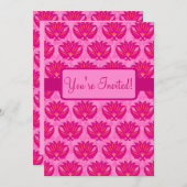 Fuchsia Pink Art Nouveau Damask Party Event Kaart (Voorkant / Achterkant)