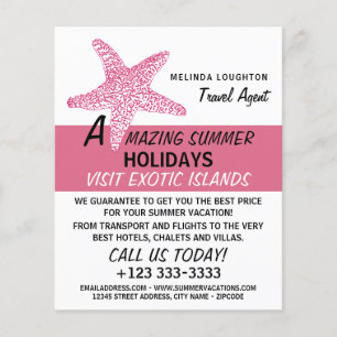 Fuchsia Pink Beach Starfish, reisagent Advert Flyer
