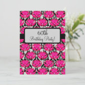 Fuchsia Pink Black Damask 60e verjaardag Kaart (Staand voorkant)