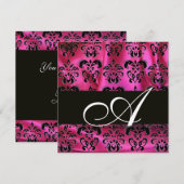 FUCHSIA PINK BLACK DAMASK CLOTH MONOGRAM, white Kaart (Voorkant / Achterkant)