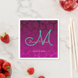 Fuchsia Pink Blauwgroen Elegant Wedding Monogram Servet