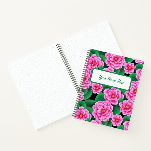 Fuchsia Pink Camellias & Jade Green Leaves Journal Notitieboek (Binnen)