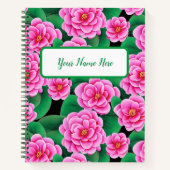 Fuchsia Pink Camellias & Jade Green Leaves Journal Notitieboek (Voorkant)