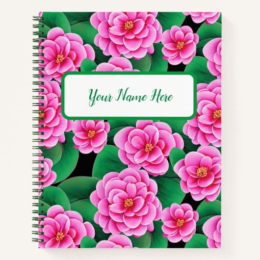 Fuchsia Pink Camellias & Jade Green Leaves Journal Notitieboek (Voorkant)