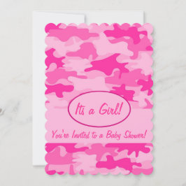 Fuchsia Pink Camo Camouflage Baby shower Kaart