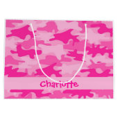 Fuchsia Pink Camouflage Naam Gepersonaliseerd Groot Cadeauzakje (Achterkant)