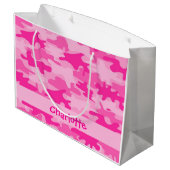 Fuchsia Pink Camouflage Naam Gepersonaliseerd Groot Cadeauzakje (Achterkant Gekanteld)